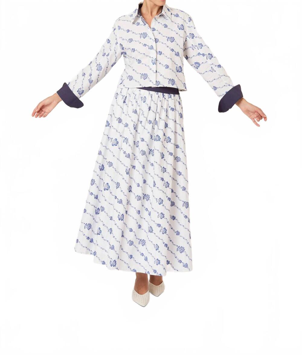 NEW ROSIE ASSOULIN easy does it skirt in winding vines embroidered poplin